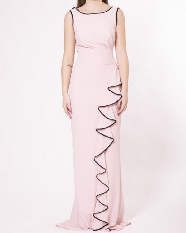 Φόρεμα Tassos Mitropoulos μάξι εξωπλατο με βολάν Ροζ