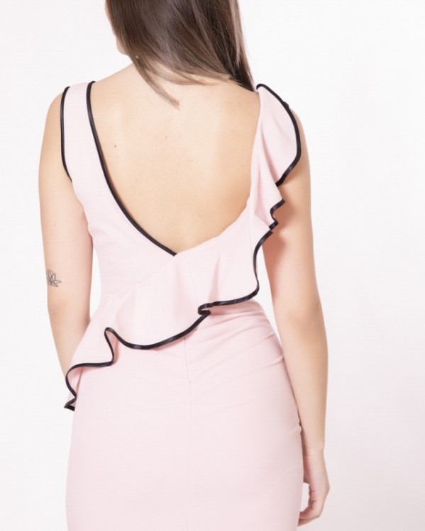 Φόρεμα Tassos Mitropoulos μάξι εξωπλατο με βολάν Ροζ
