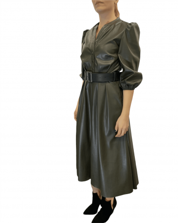 Passager leatherette dress with belt Olive