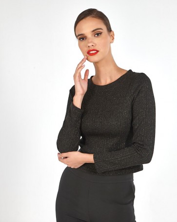 Maki Philosophy blouse knitted rip lurex Black