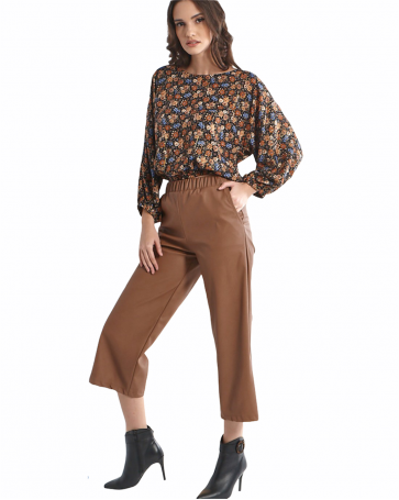 Maki Philosophy cropped leather pants Camel