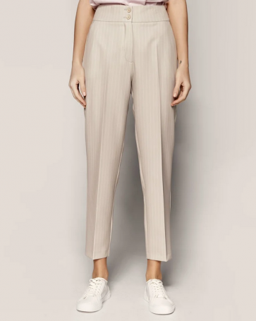 High-waisted Access pants with thin stripes Βeige