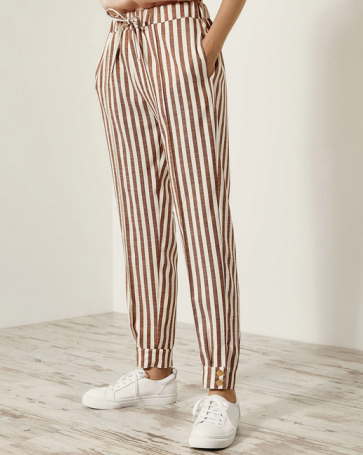 Access striped trousers with buttons on the hem Tobacco 