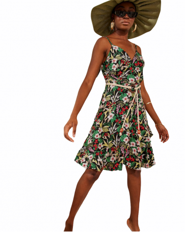 Cento floral cruise dress with belt Black
