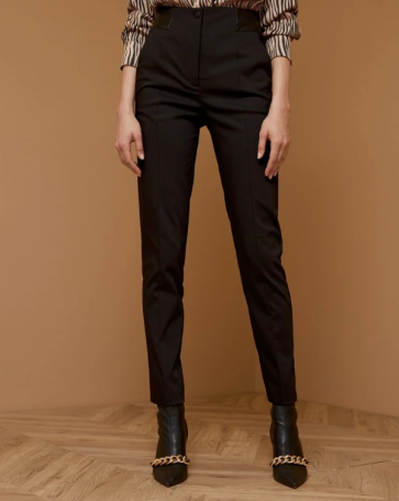High-waisted Access pants with details in leather look Black
