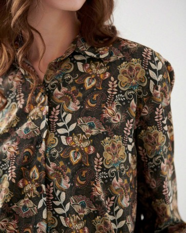 Printed Bill Cost blouse with collar Olive 