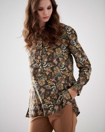 Printed Bill Cost blouse with collar Olive 