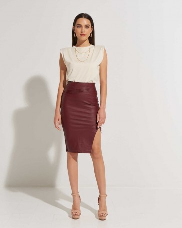 Pencil leather look skirt Lynne Red Wine