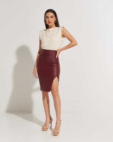 Pencil leather look skirt Lynne Red Wine