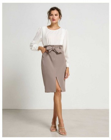 High-waisted Passager skirt with opening Grey