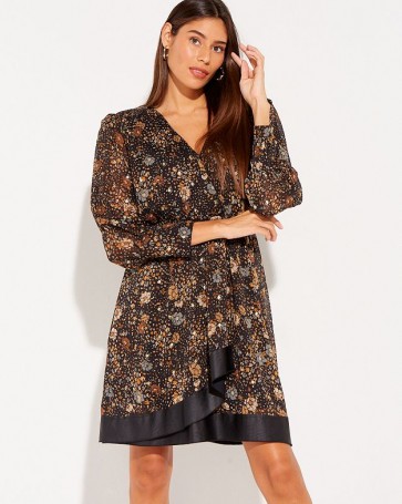 Lynne printed dress with quilts Black