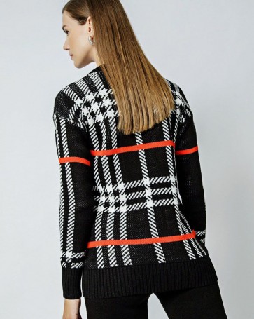 Plaid knitted blouse Fibes Fashion Black