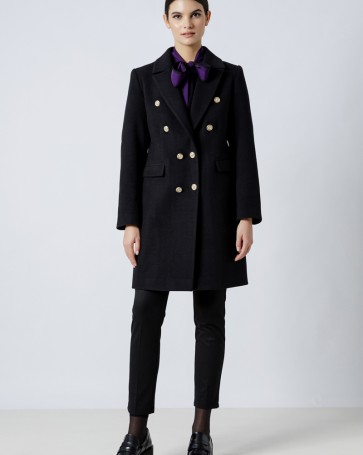 Fibes Fashion coat with gold buttons Black