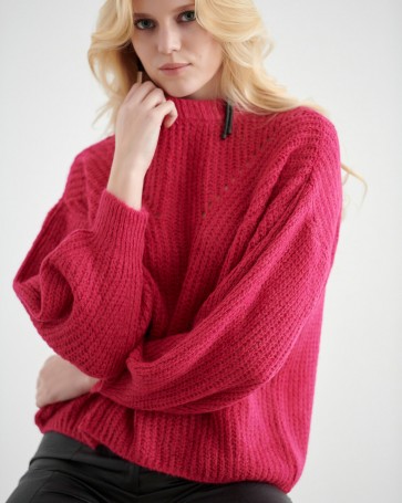 Knitted blouse Bill Cost with perforated knit Fuchsia