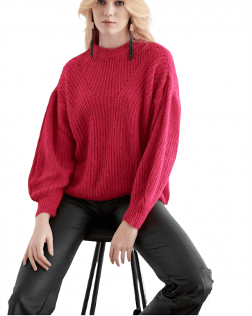 Knitted blouse Bill Cost with perforated knit Fuchsia