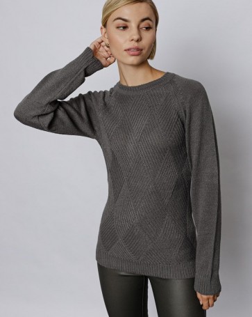 Knitted blouse Fibes Fashion with round neckline Grey