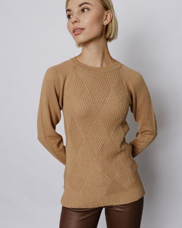 Knitted blouse Fibes Fashion with round neckline Camel