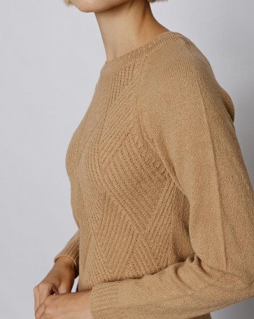 Knitted blouse Fibes Fashion with round neckline Camel
