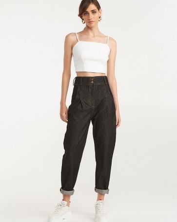 Lynne high-waisted jeans with double button Black
