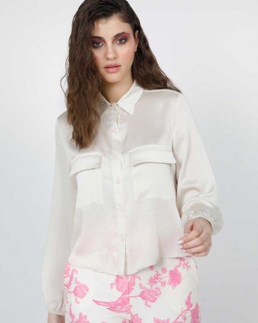 Maki Philosophy embroidered shirt with front pockets Beige