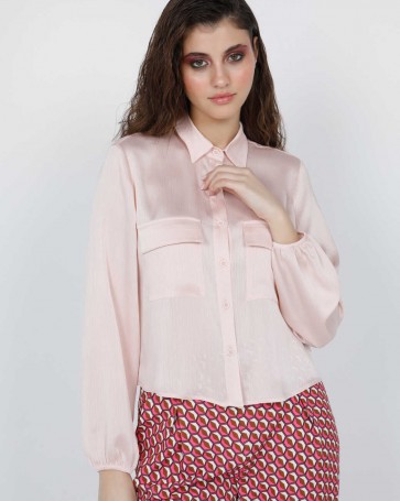 Maki Philosophy embroidered shirt with front pockets Pink