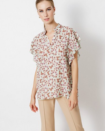 Floral μπλούζα Fibes Fashion με V άνοιγμα Μέντα