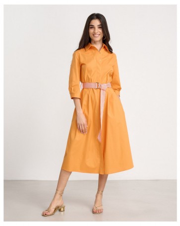 Cotton Passager poplin dress with belt Orange