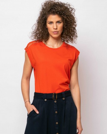 Heavy Tools blouse with lace on shoulders Papaya