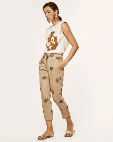  Access pants with embroidery Βeige