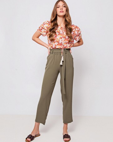 Fibes Fashion pants with elastic in the middle Olive