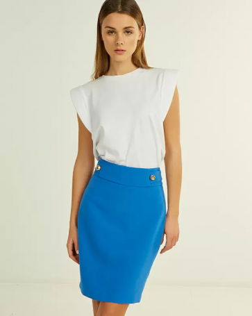 Lynne high-waisted skirt with decorative buttons Blue Cobalt