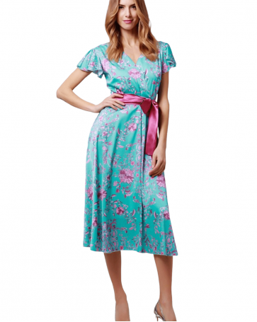 Floral cruise dress Fibes Fashion with satin face Mint