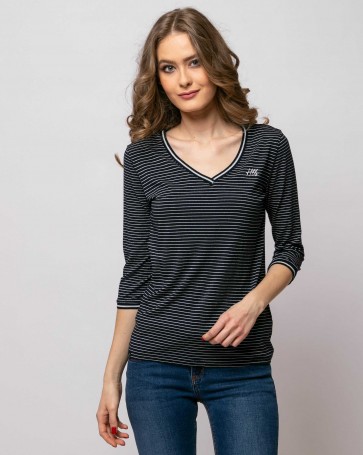 Heavy Tools striped blouse 3/4 sleeve Blue