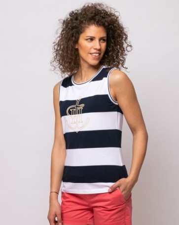 Sleeveless blouse Heavy Tools with wide stripe Blue