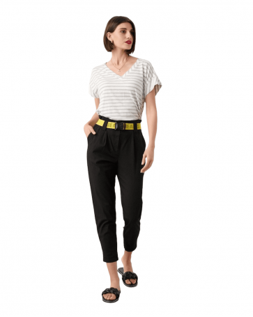 Passager high waist pants with elastic and belt Black