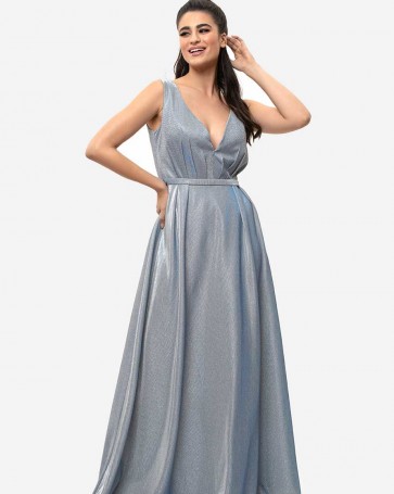 Maxi dress Exlusive with all over glossy effect Light Blue