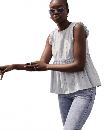 Cento embroidered blouse with ruffles Light Blue