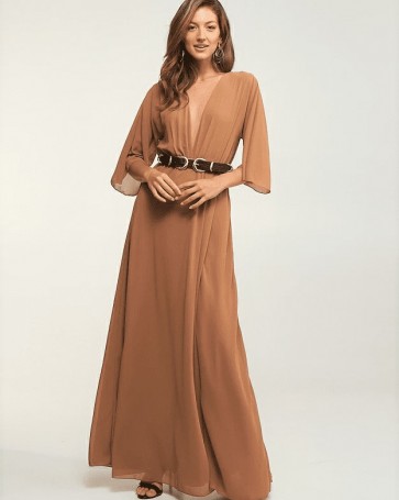 Lynne maxi dress with see through detail Camel