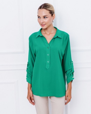 Fibes Fashion blouse with metallic buttons Green