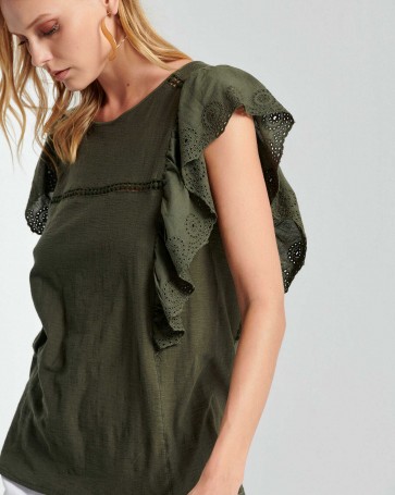 Bill Cost sleeveless blouse with ruffles Olive