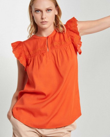 Bill Cost short-sleeved blouse with embroidery Orange 