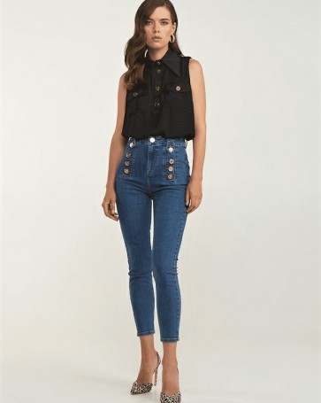 Lynne Amber button up jeans Blue