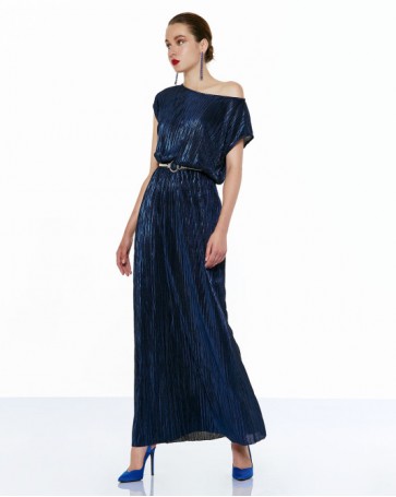 Access sleeveless pleated dress Blue Royal