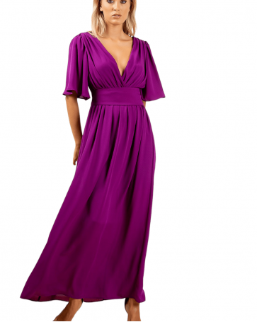 Maki Philosophy maxi georgette crouse dress with sleeves Purple