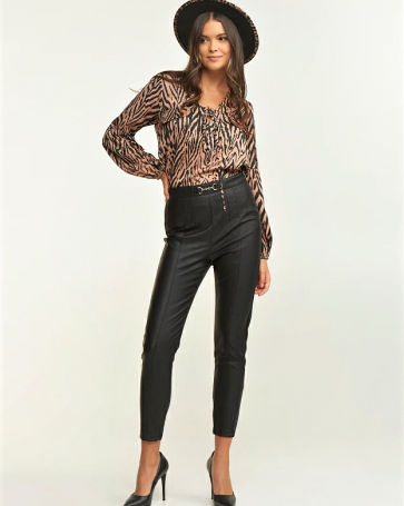 Leather look Lynne trousers with decorative clasp Black