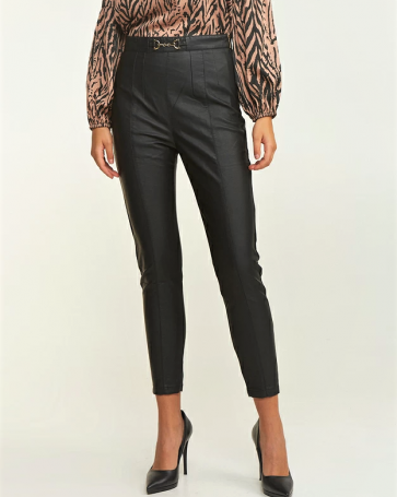 Leather look Lynne trousers with decorative clasp Black