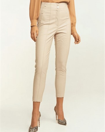 Leather look pants Lynne with buttons Cream