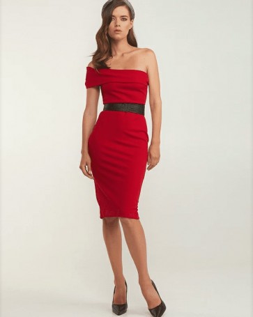 Lynne one shoulder midi dress Red