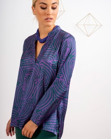 Maki Philosophy printed blouse with mao collar Purple