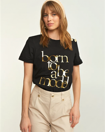 Lynne blouse with "Born to be" print Black
